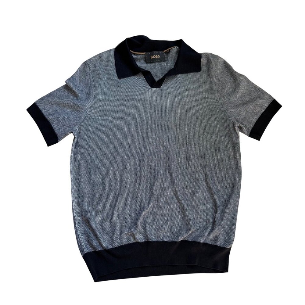 Boss Johnny-collar sweater in silk and cotton Size Medium dark blue